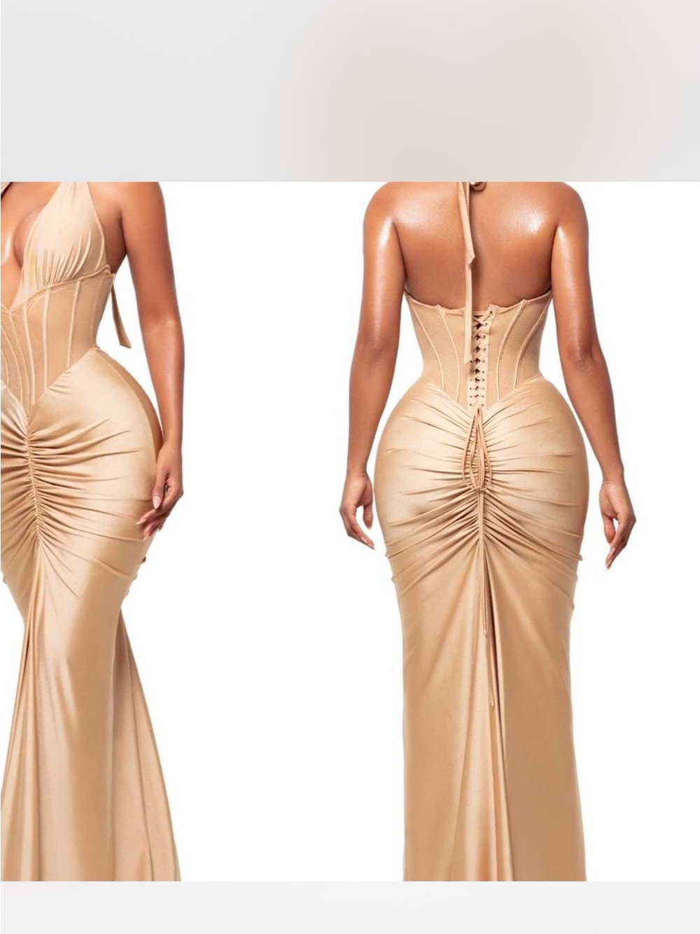 Elegant Champagne Ruched Satin Evening Dress